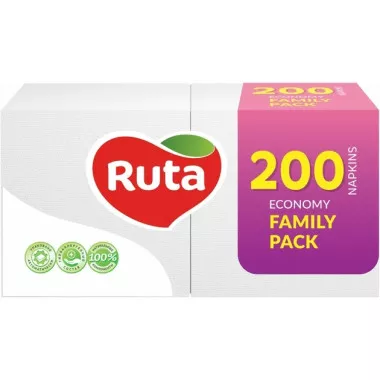 Серветки столові Ruta Family Pack1 шарові 24х24 см білі 200 штук